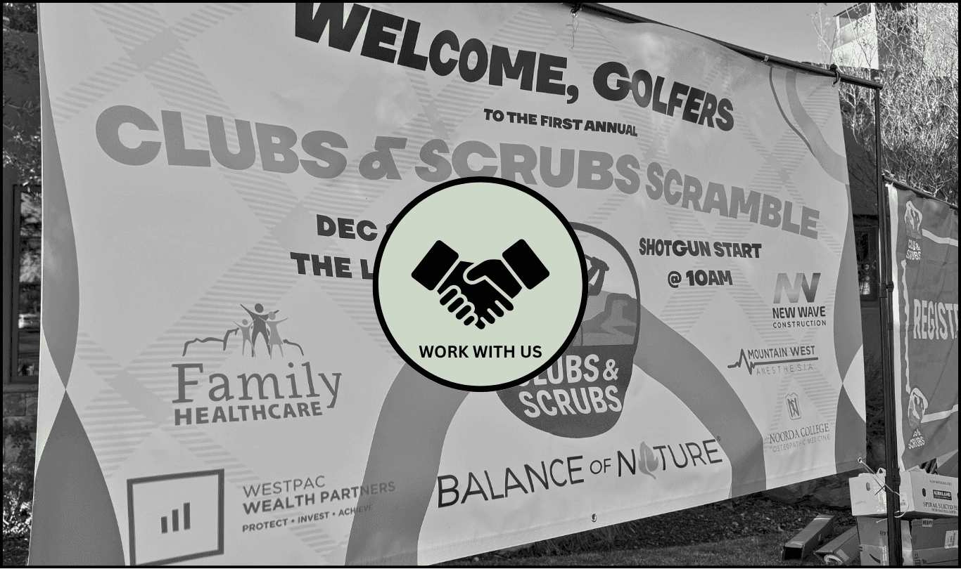 Welcome Golfers banner at the first annual Clubs and Scrubs Scramble